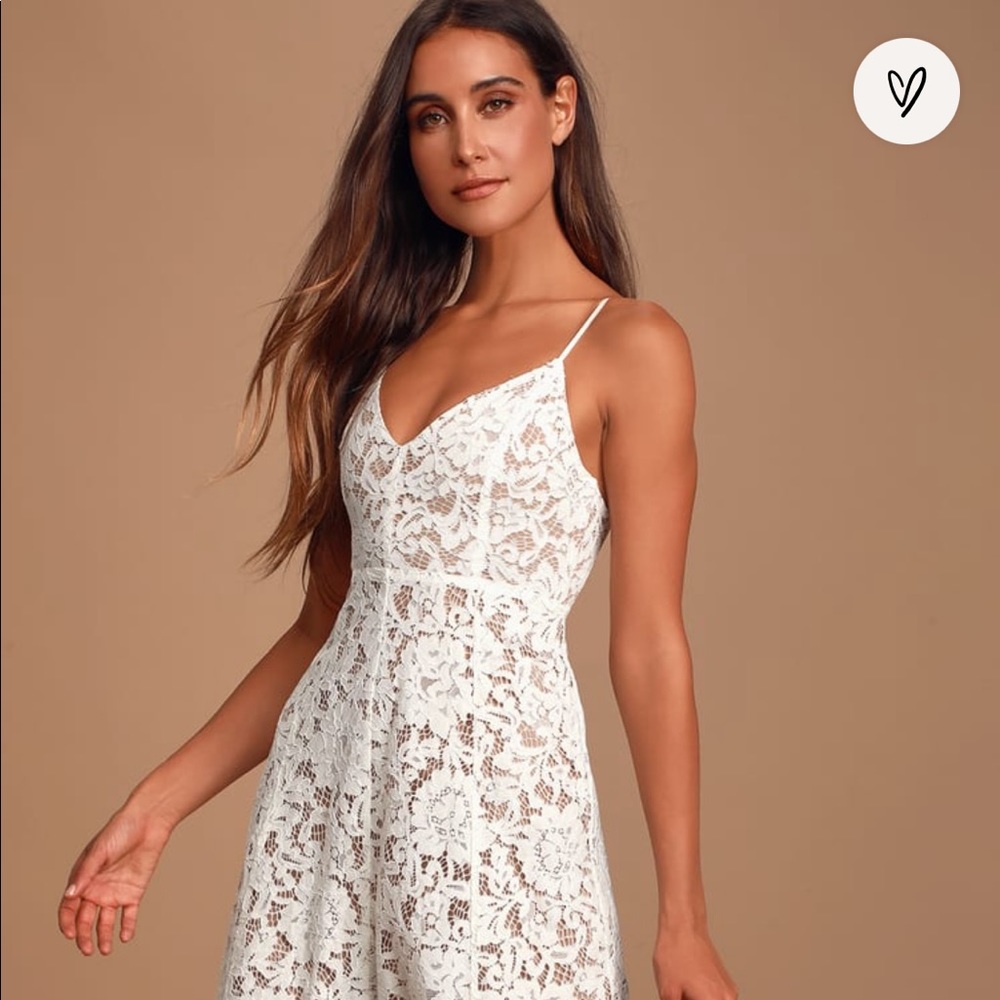Lulu’s One Wish White Lace Midi Dress - Size S - NWT
